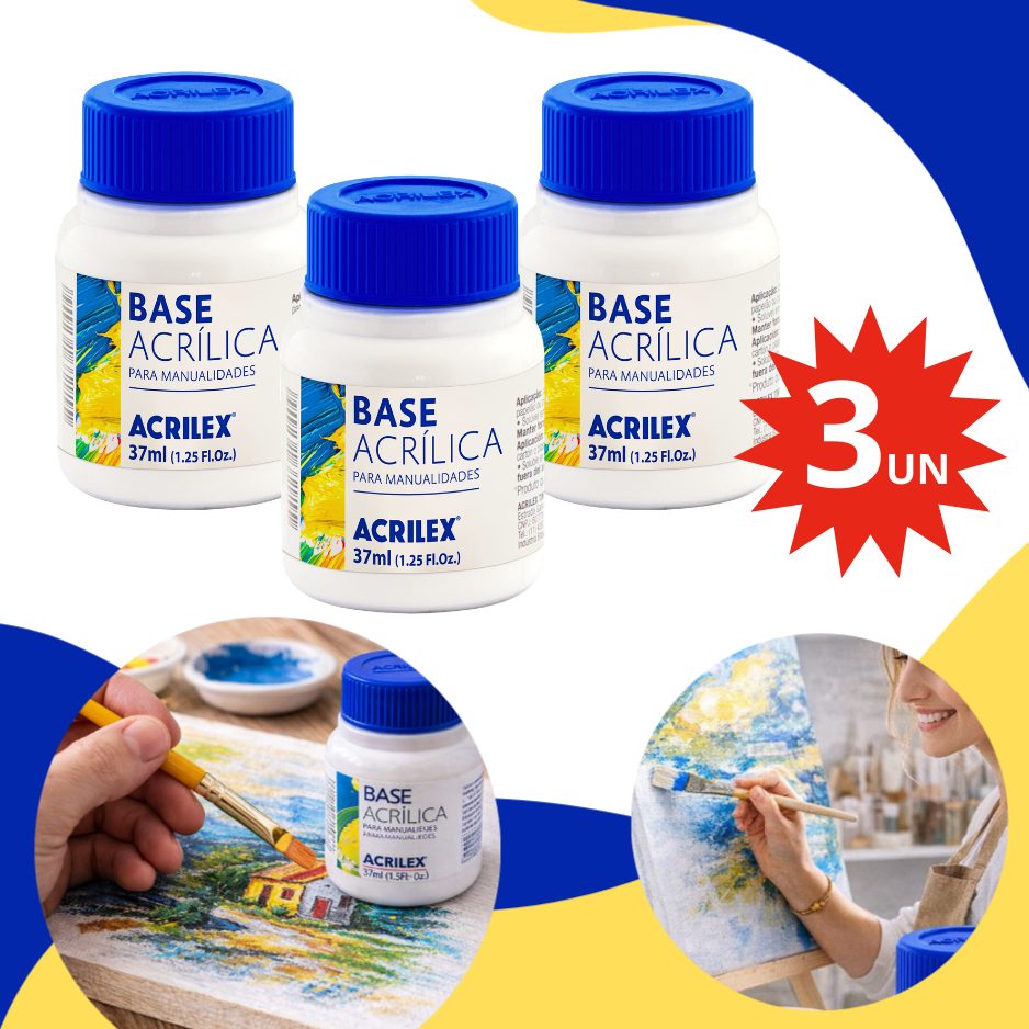 Kit 1/3 Base Acrílica Para Artesanato Pintura Acabamento Acrilex Uso Profissional Não Tóxica