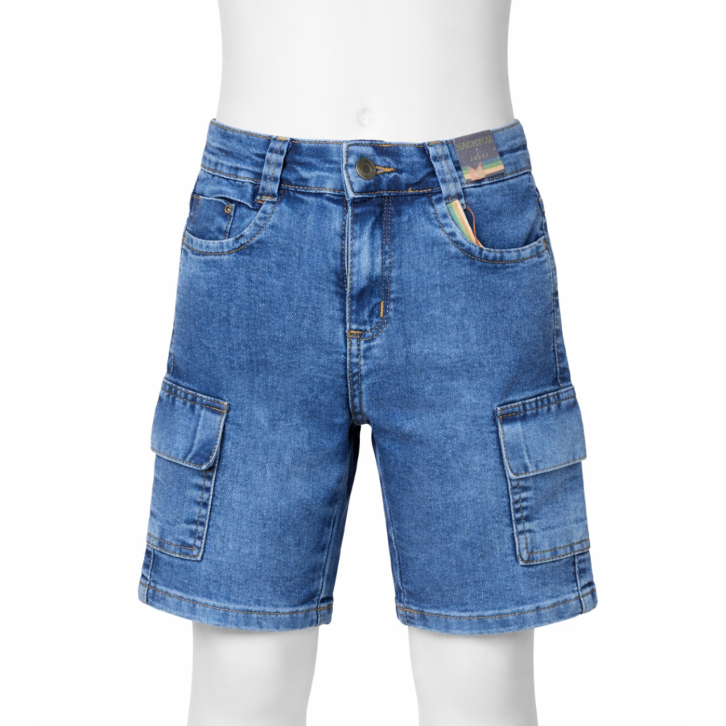 Bermuda Jeans Infantil Masculina Cargo e Casual 4 ao 8 Moderna Confortável Estilosa