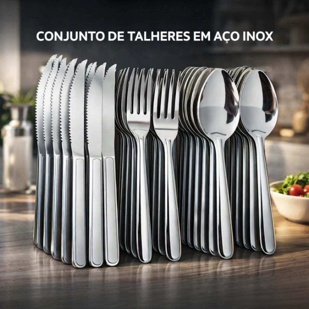 Jogo De Talheres 24 /48 / 72 Peças Aço Inox  Facas Garfos De Mesa  Colheres E  Colheres De Sobremes