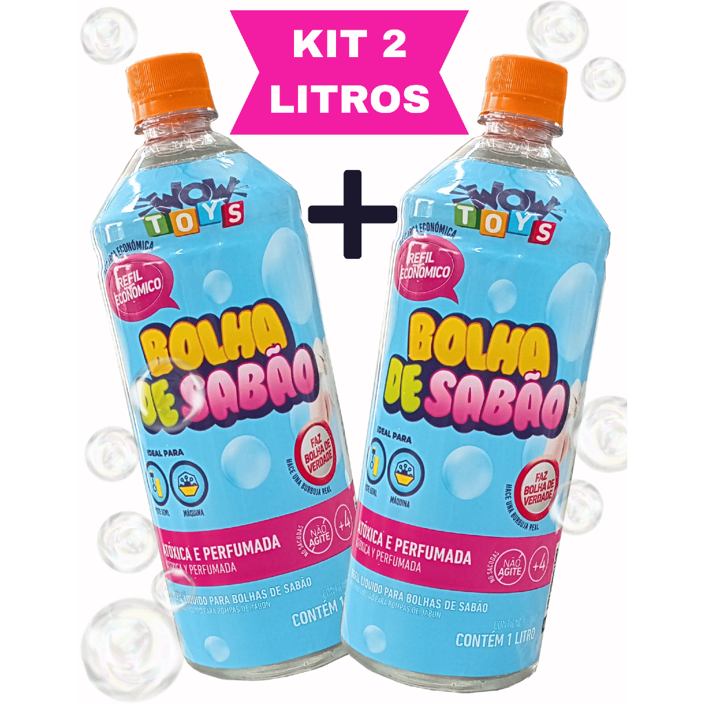 Kit 2 Unidades Refil Bolha De Sabão Liquido Bubble Wowtoys maquina e brinquedo bolinha de sabão