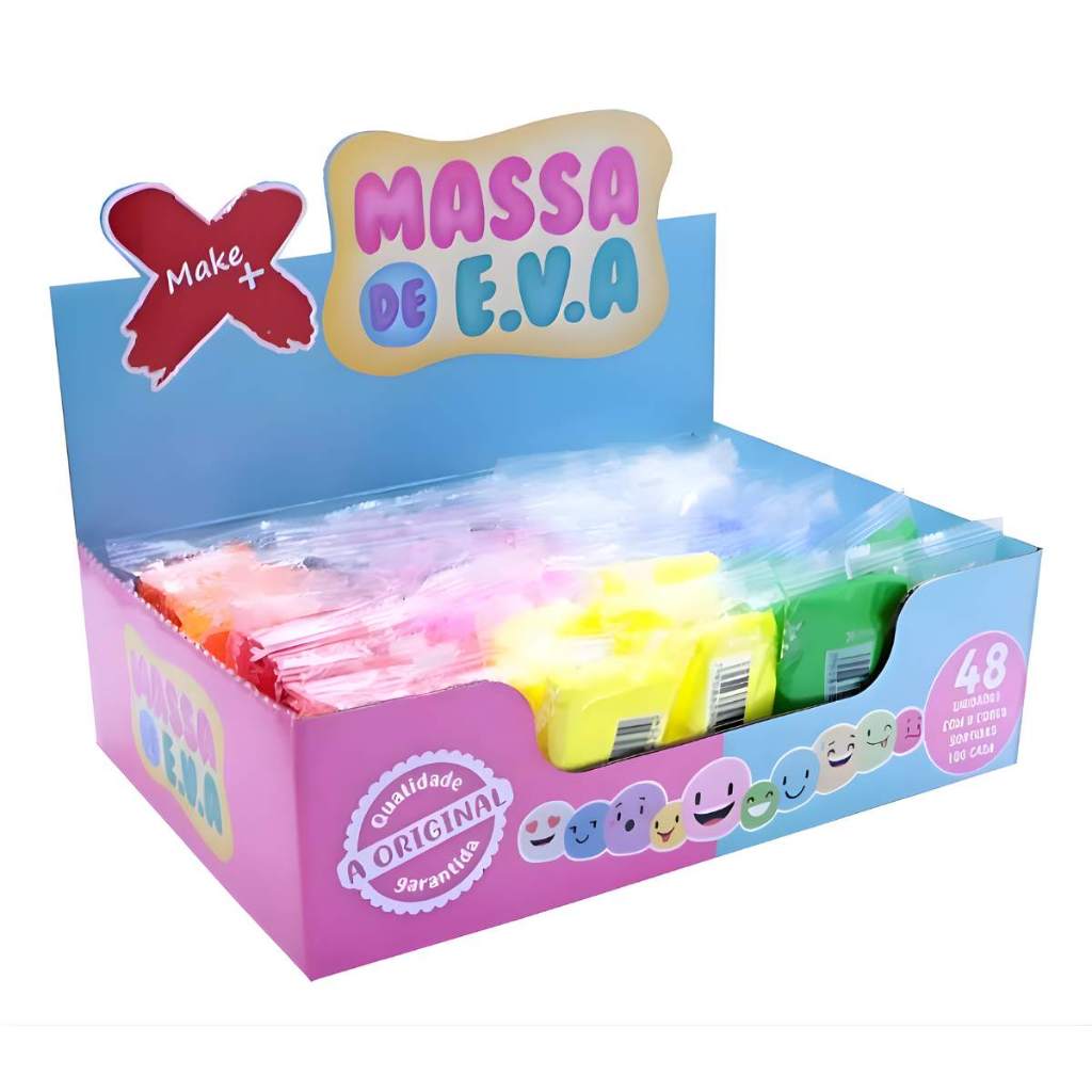 Massa De Eva 480g Make + Alta Qualidade 48 Unidades Sortidas Modelagem Infantil Diversão Brinquedo