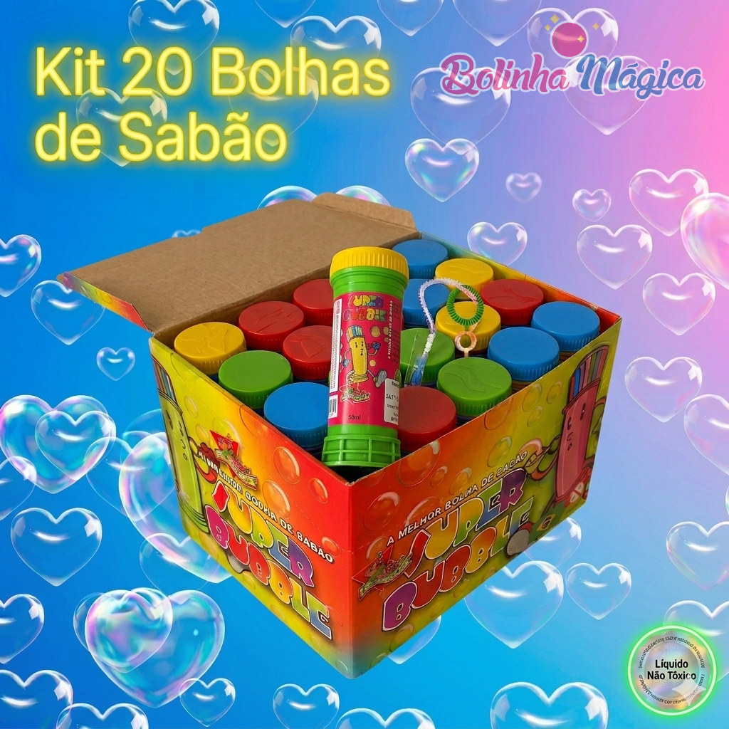 20 Bolha de Sabão Bolinha com Liquido P/ Personalizar Colorido Kit Festa Atacado Lembrancinha Prenda