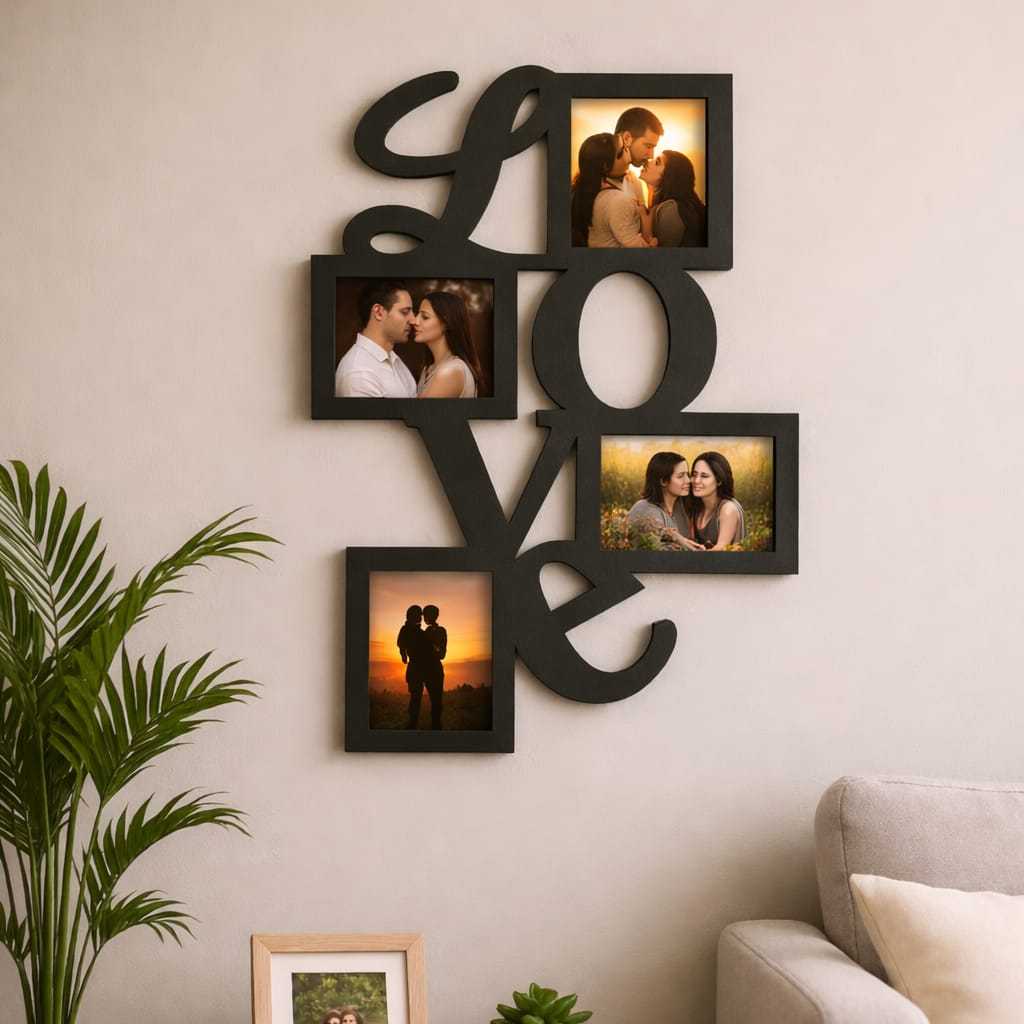 Quadro Mural Love p/ 4 fotos 10x15  Mdf- Recordações, dias dos namorados.