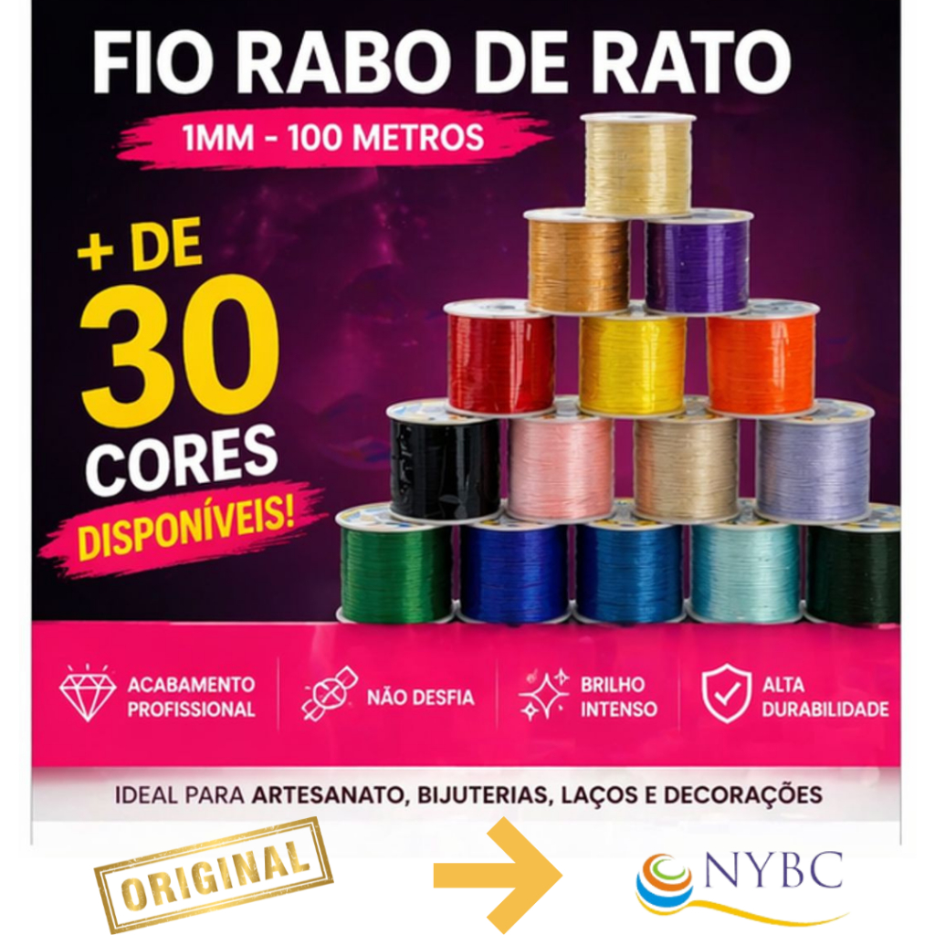 Fio Rabo de Rato 1mm 100 Metros Seda para Pulseiras Bijuterias Macramê +30 Cores Disponíveis