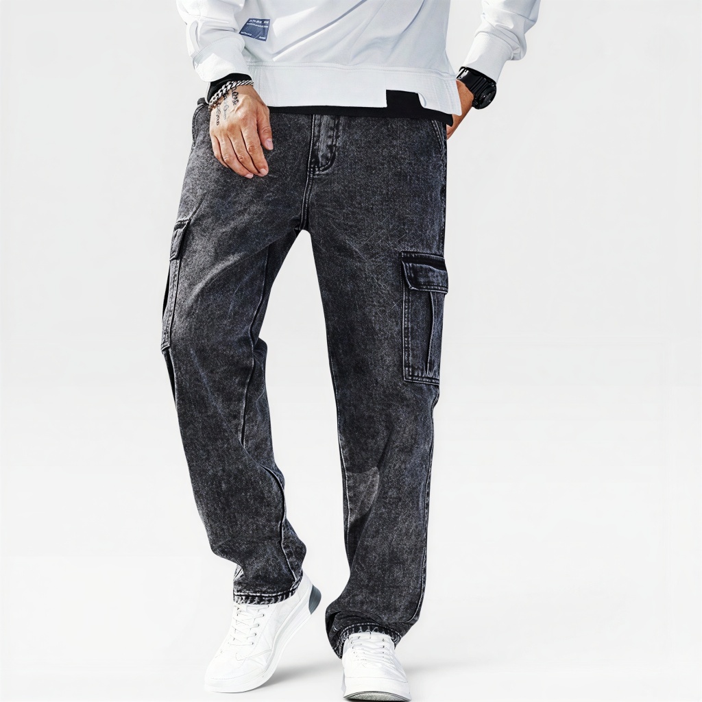 Calça Jeans Cargo Masculina Streetwear Preta Mescla Cinza Grafite 34 Ao 44