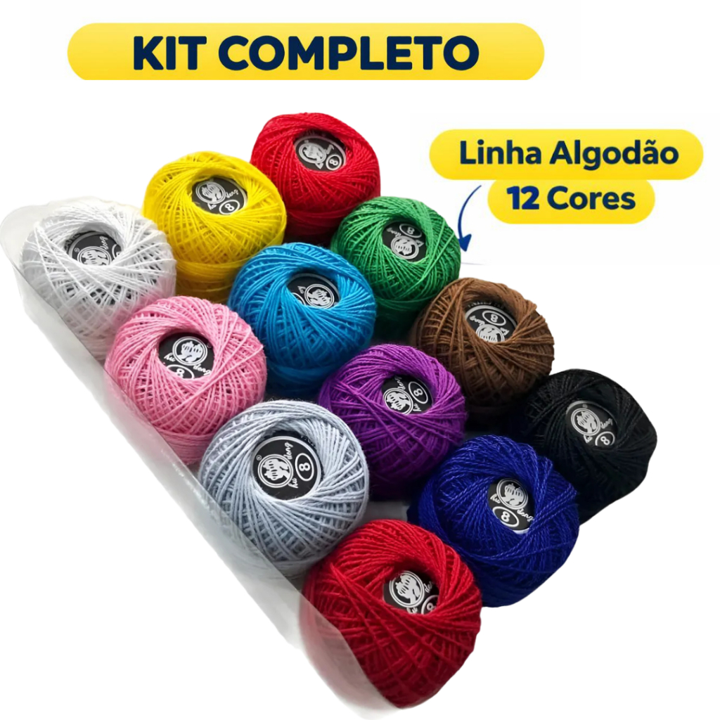 Kit 12 Linhas Crochê NYBC 100% Algodão Cores Sortidas Linha Fina Para Amigurumi Bordado e Artesanato