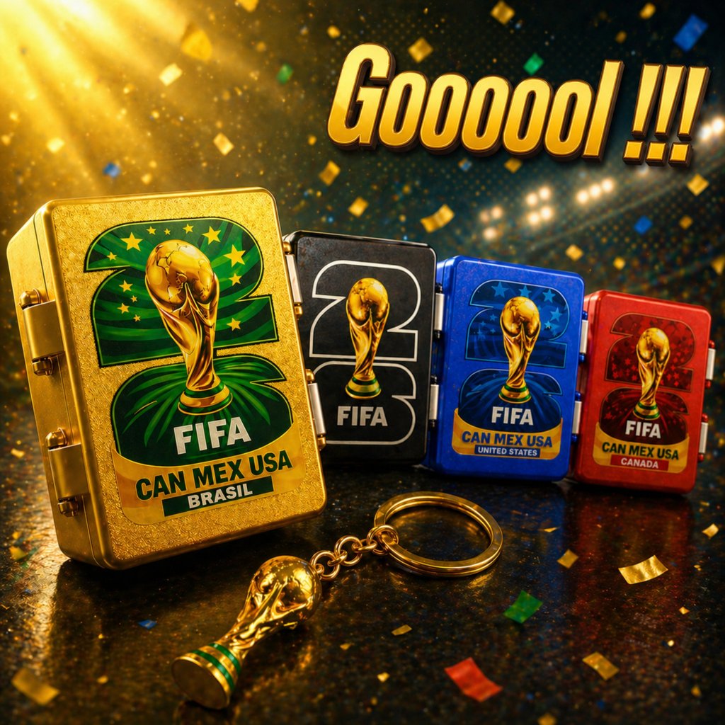 Caixa Porta +400 Figurinhas + Chaveiro Copa Do Mundo 2026 Troféu Taça Futebol Cards Brasil Organizadora Com Divisória