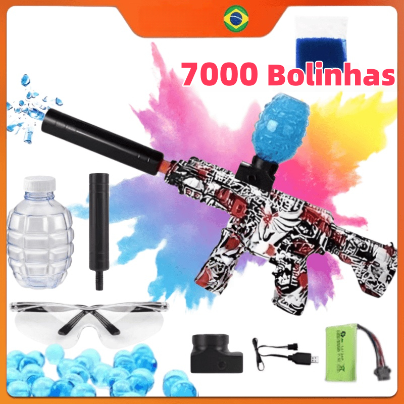 Pistola de Gel Elétrica Recarregável Com 7000 Bolinhas para Esporte ao Ar Livre e Lazer