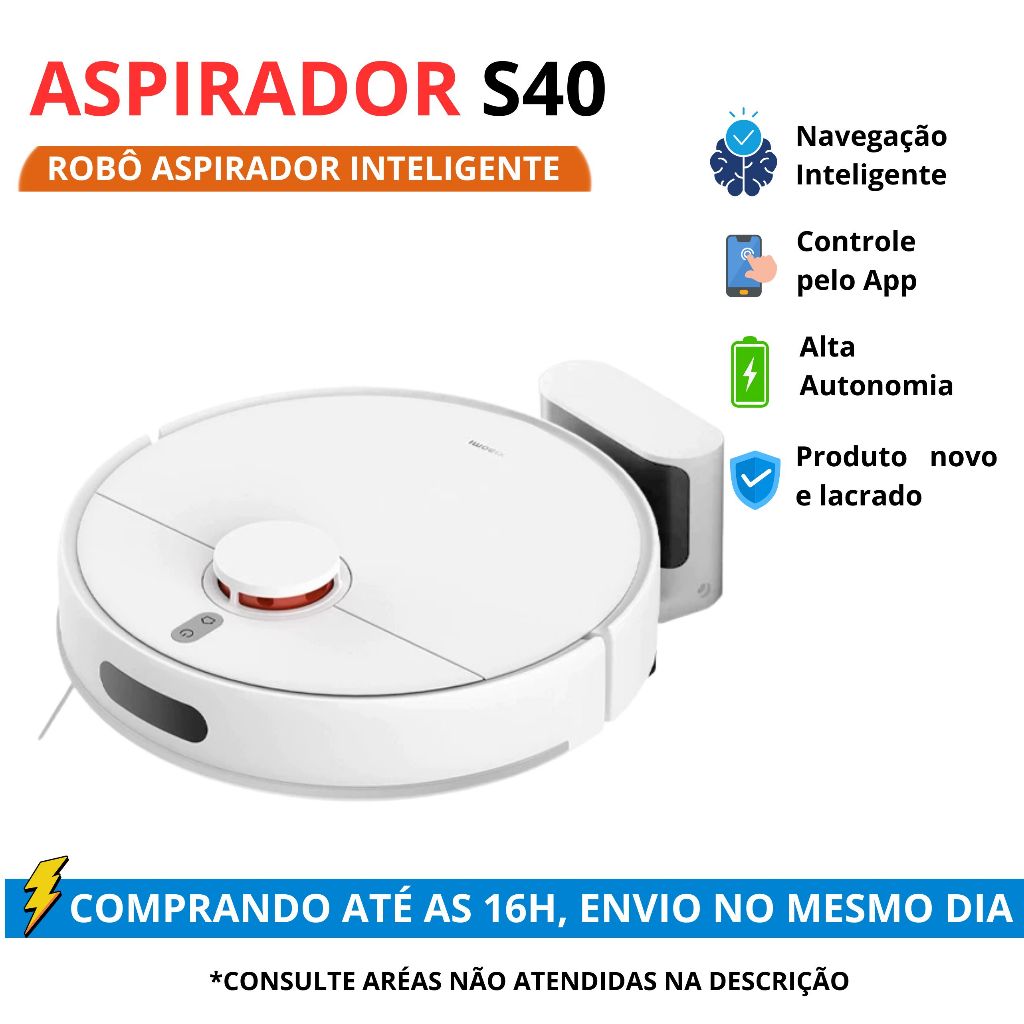 Robô Aspirador  S40 10000Pa Inteligente WiFi Mapeamento Aspira XIAOMI S40] Passa Pano Casa Limpa