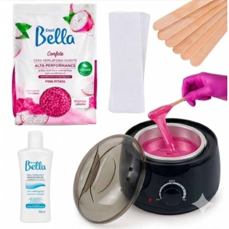 Kit Panela Aquecedora + Cera Depil Bella + Óleo Removedor