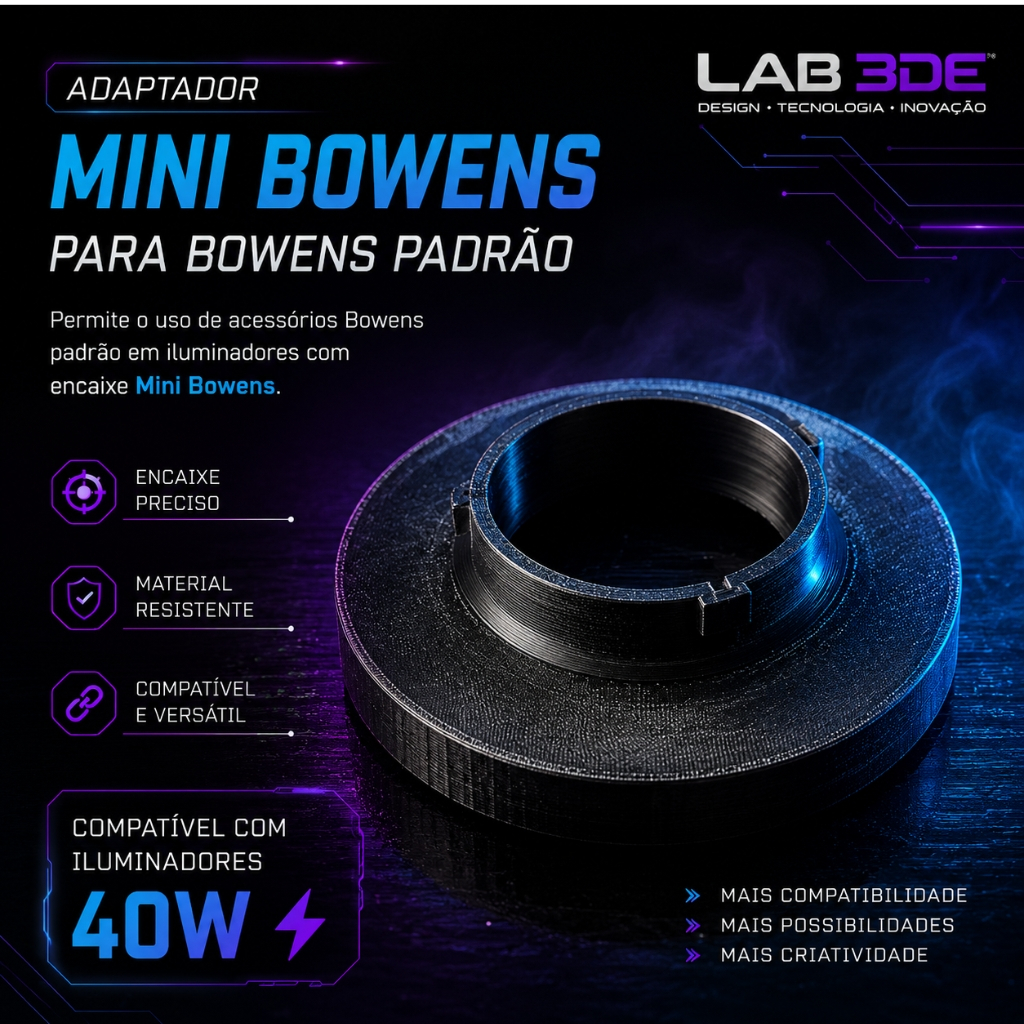 Adaptador Mini Bowens para Bowens 40W Compatível Softbox Refletor Iluminação Estúdio