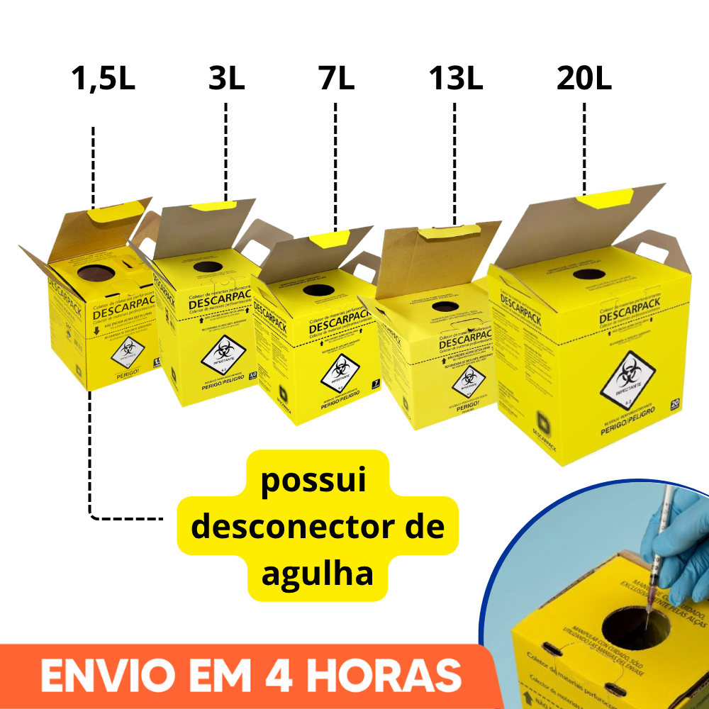 Caixa Coletora Para Material Perfurocortante 1,5L  3L 7L 13L 20L Descarpack