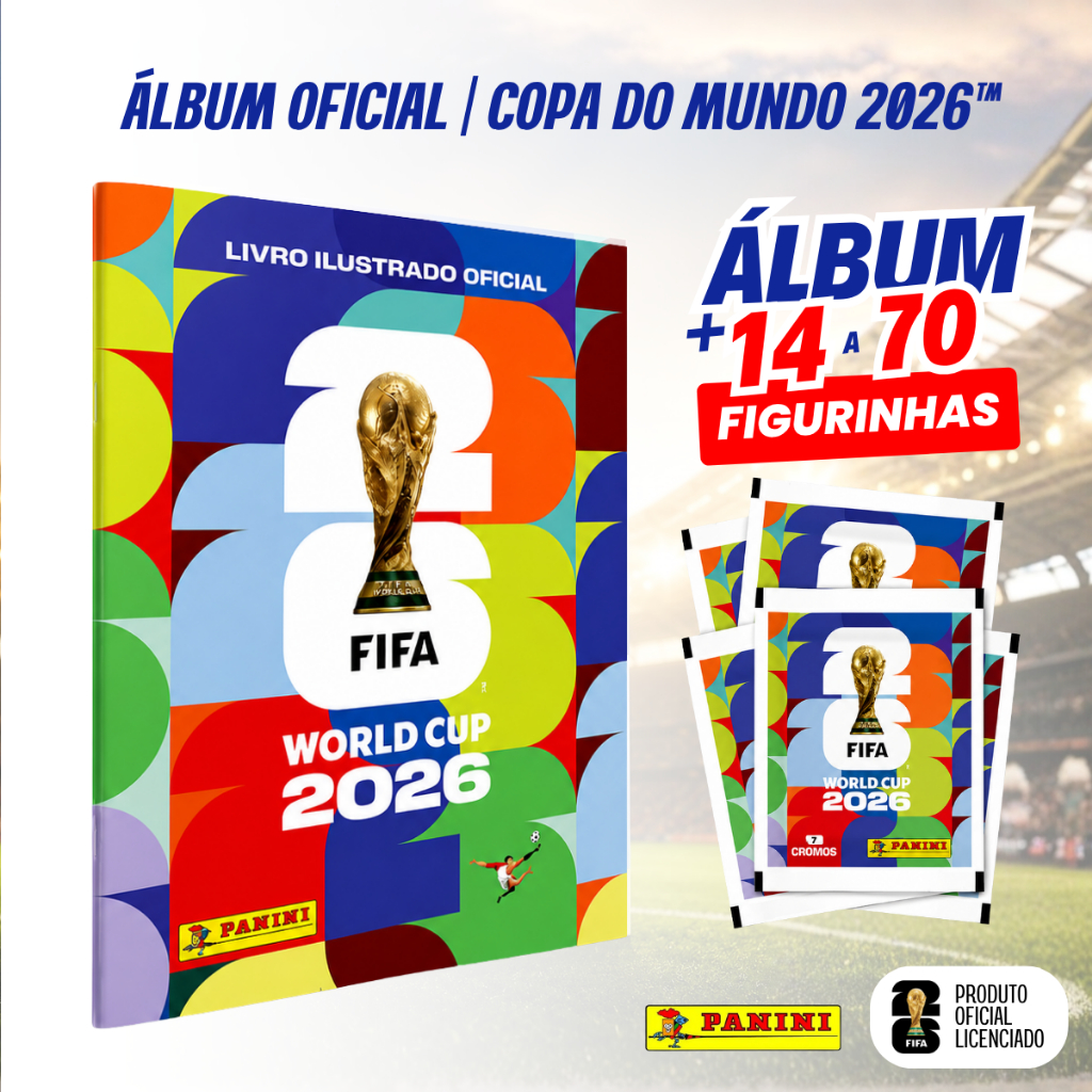 Álbum Copa do Mundo 2026 Oficial Panini com 2 a 10 Pacotinhos de Figurinhas 14 a 70 Stickers
