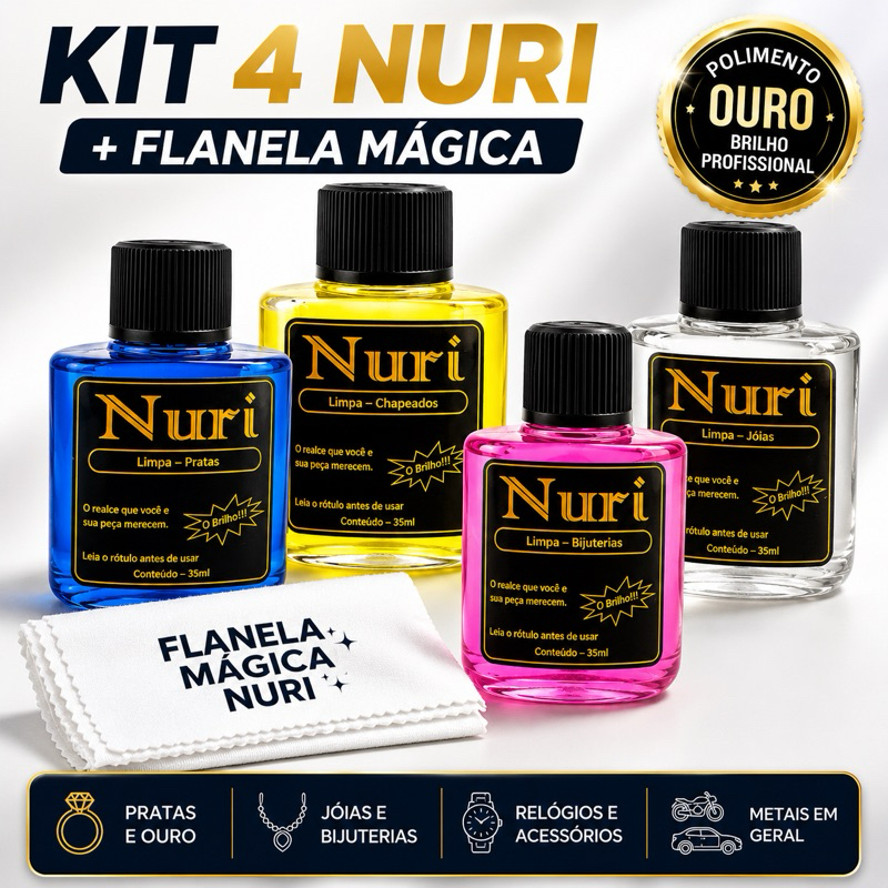 Kit 4 Nuri Limpa Pratas Ouro Folheados Bijuterias Flanela Mágica