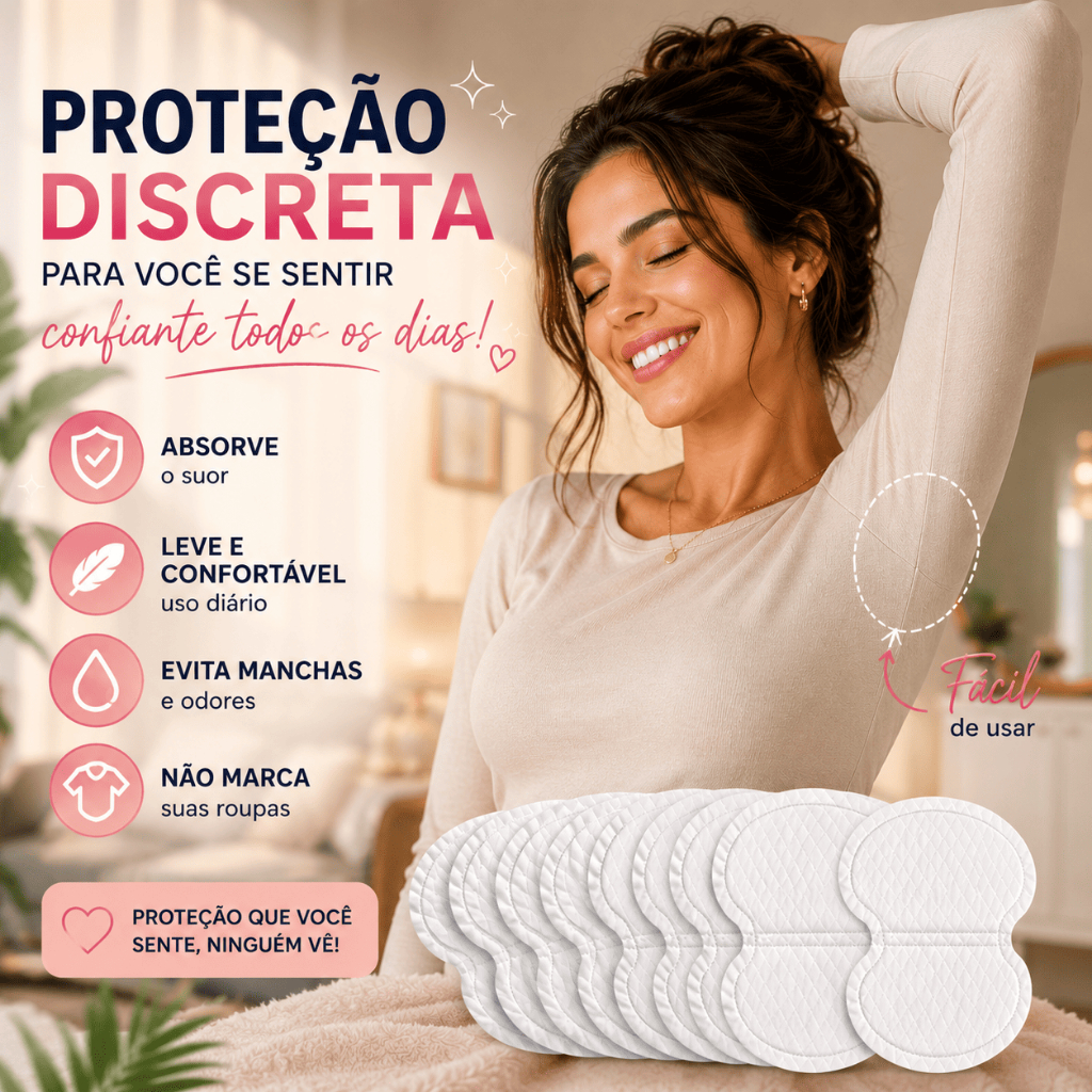 50/200 Absorvente Anti Suor Axila | Pads Adesivo Descartável Respirável pra Roupa | Proteção Contra Manchas