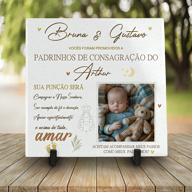 Azulejo Convite Padrinhos de Consagração Personalizado | Batizado | Dindos/Dindas - Envio Imediato