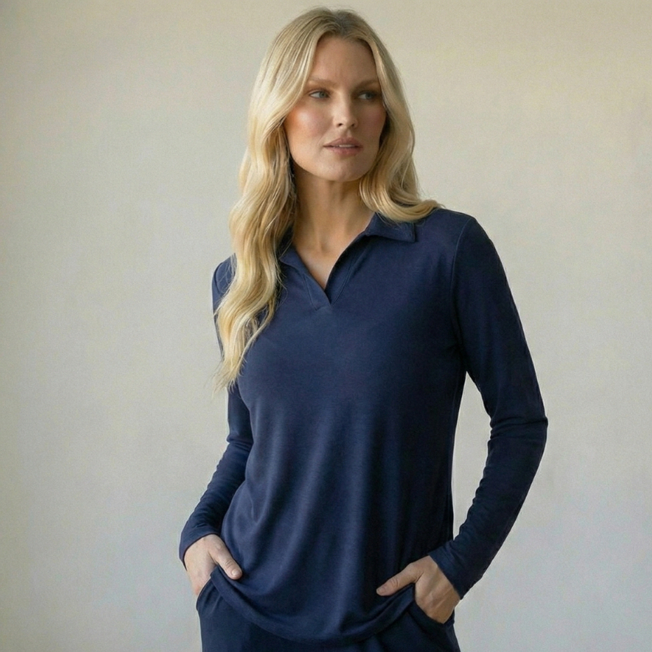 Blusa Polo Feminina Viscolycra Manga Longa Estilosa