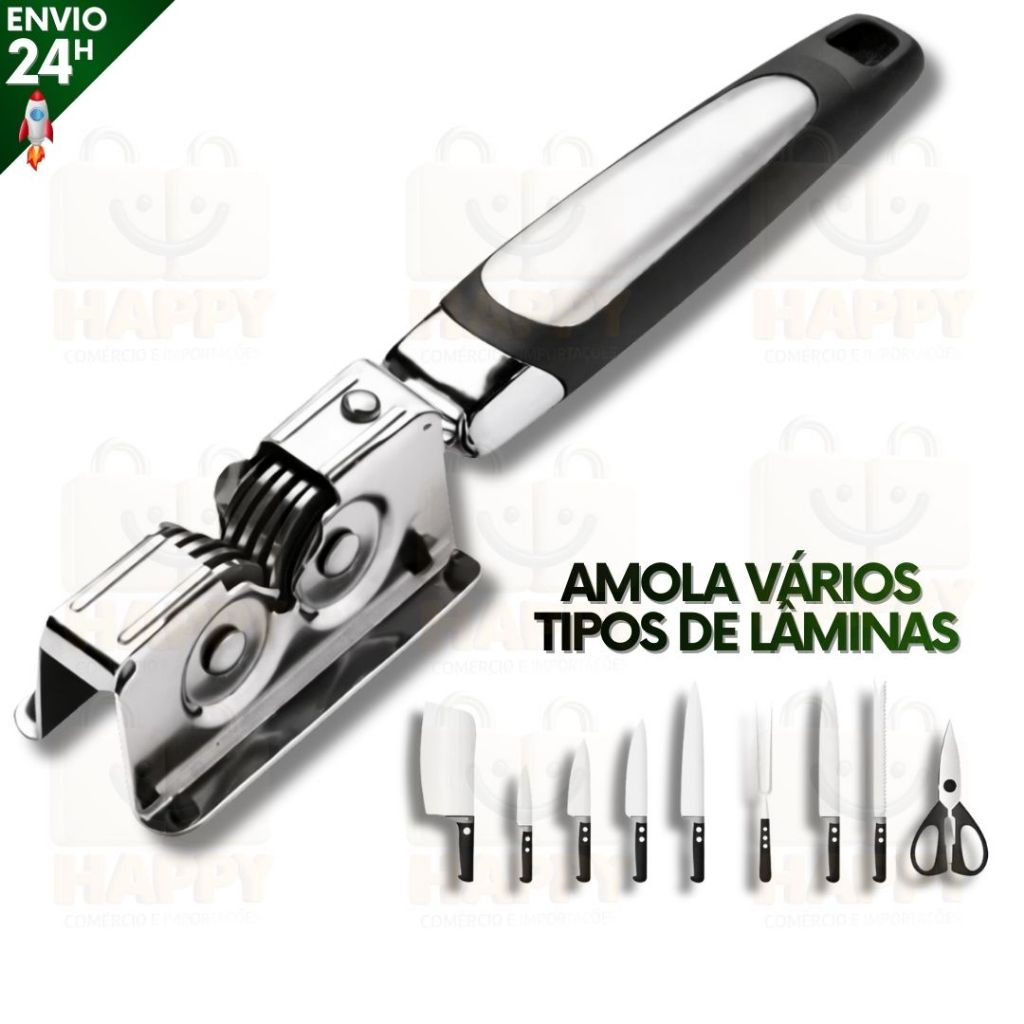 Afiador de Facas Profissional Aço Inox para Amolar Faca Canivete e Tesoura