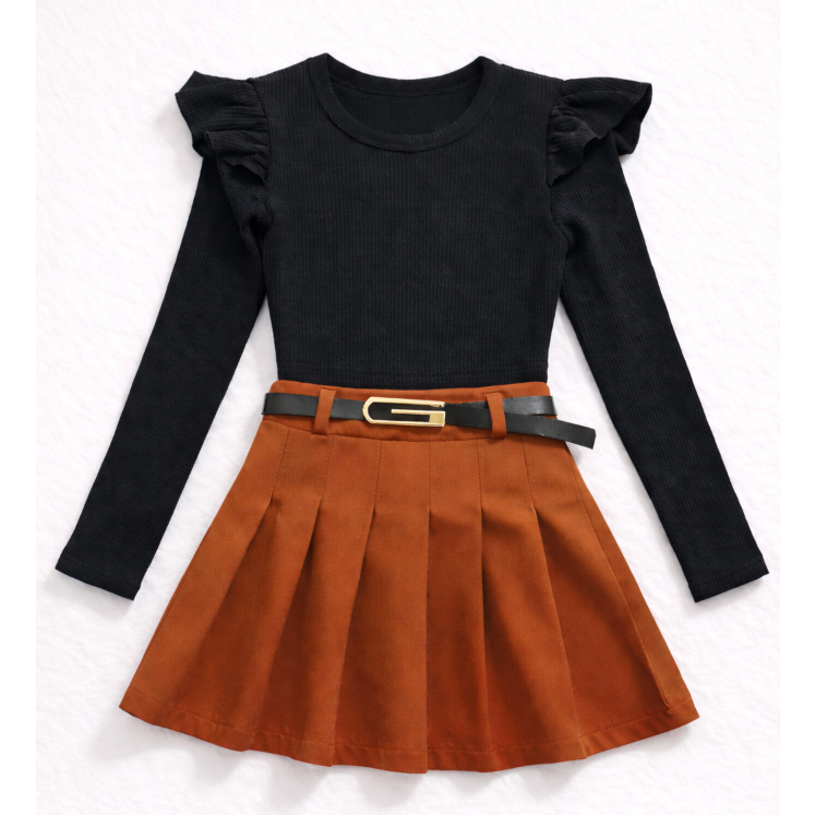 Conjunto 2 Peças blusa manga longa princesa + short saia Menina infantil tamanhos 4,6,8,10,12