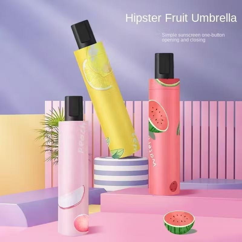Guarda-Chuva Dobrável Estampado com Frutas, Protege Contra Raios UV, Leve e Portátil para Dias de Sol e Chuva