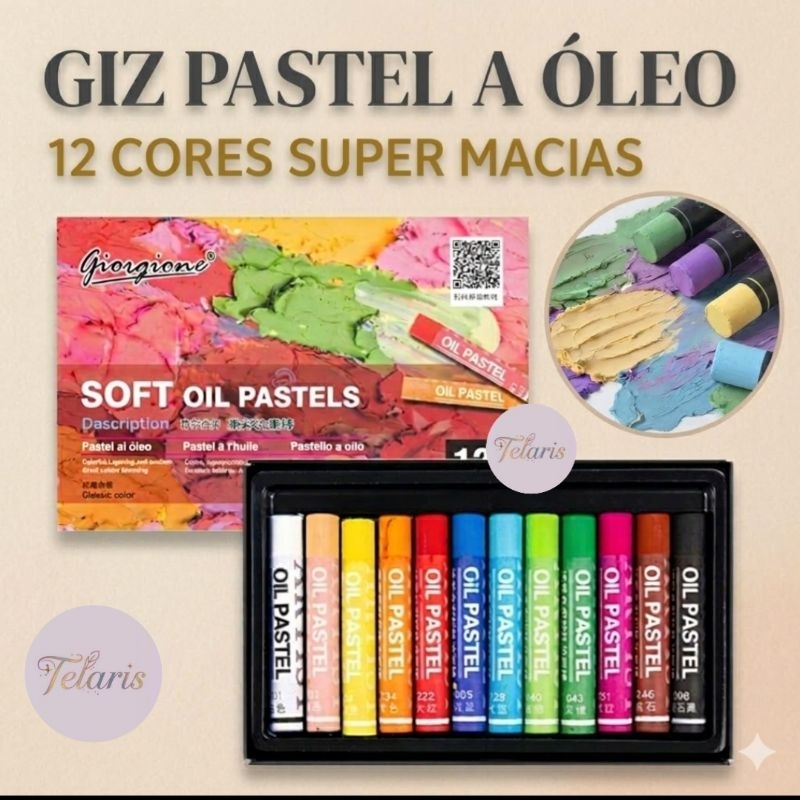 Giz Pastel a Óleo 12 Cores Profissional Super Macio Alta Pigmentação Para Desenho Pintura Arte Escolar e Artística
