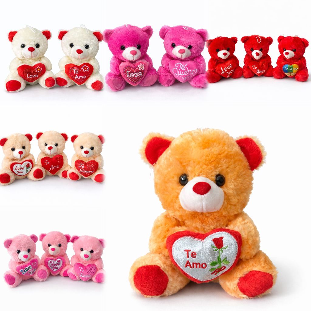 Ursinho de Pelúcia com Coração Te Amo Love You Te Quero 23cm Presente Romântico ou Dia das Mães