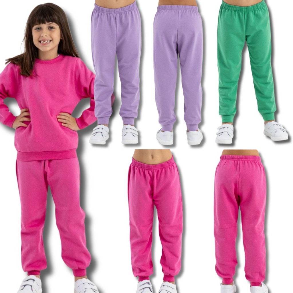 Kit 5 Calça Moletom Infantil Apeluciada Menina, com Punho 1 a 14 anos