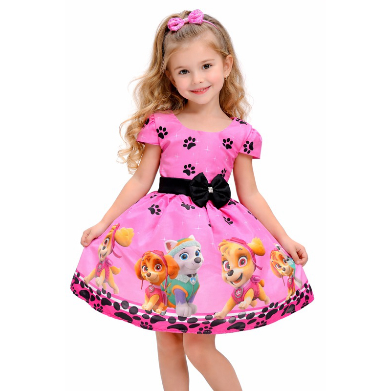 Vestido temático infantil patrulha canina skye everest menina festa aniversário