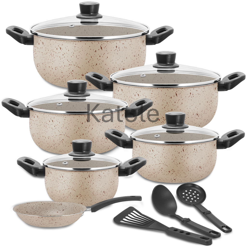 Jogo De Panelas Caçarolas Kit Antiaderente 6 Peças Tampa De Vidro