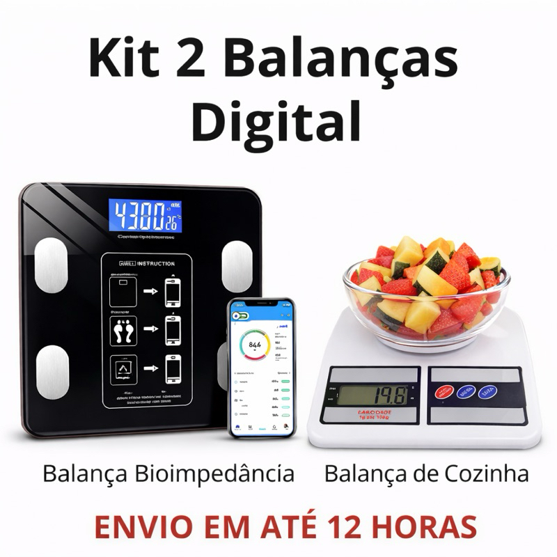 Kit 2 Balanças Digital Bioimpedância + Cozinha Precisão Controle Dieta Emagrecimento