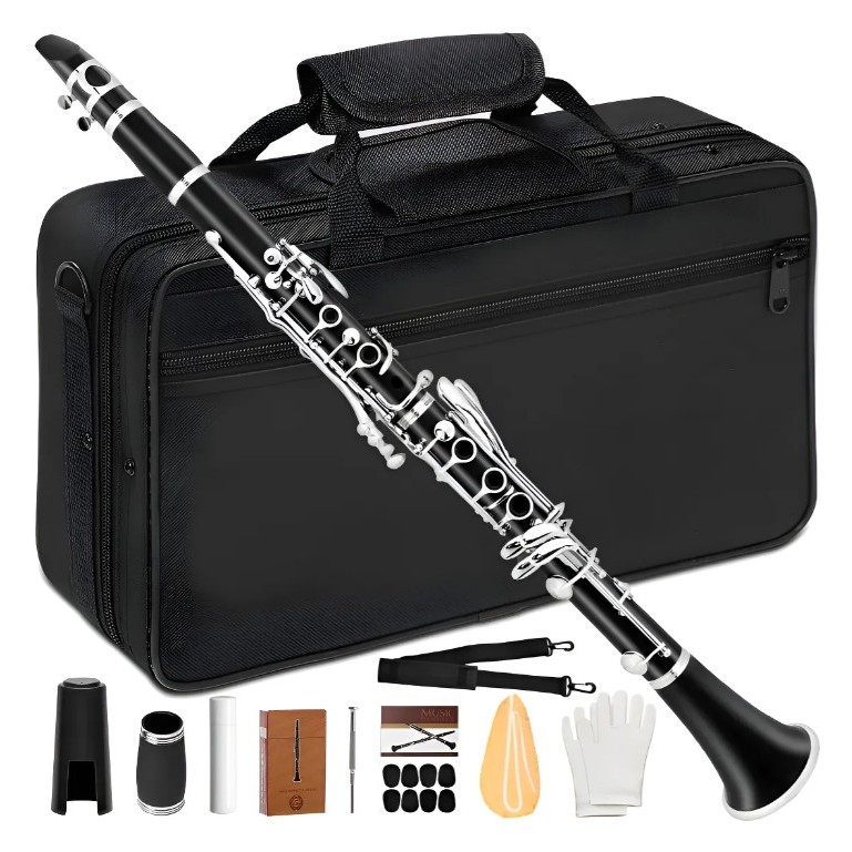 Kit Clarinete Si Bemol Bb 17 Chaves Estojo Case Luxo Preto