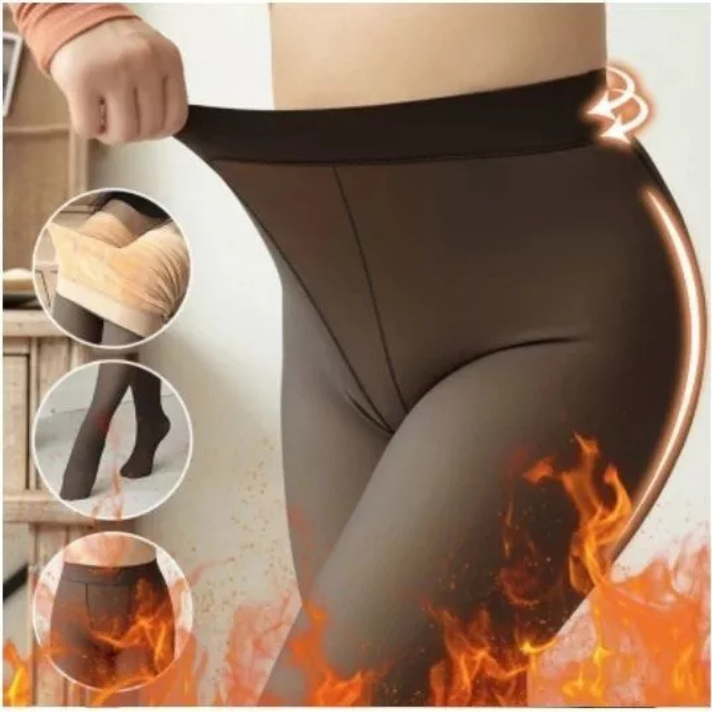 Meia-Calça Térmica Plus Size P-M G-GG Forrada Peluciada Translúcida de Lã Feminina veste do 44 ao 54 Plus Size  Com Pé