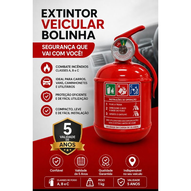 Extintor Automotivo Bolinha ABC. Para carros, veícular.