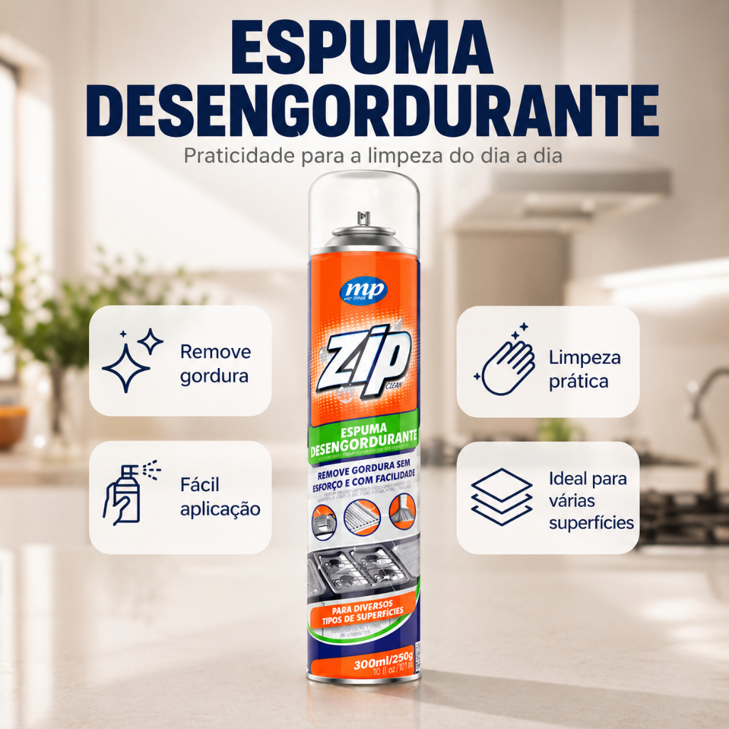spuma Zip 300ml Desengordurante Forte | Limpeza Pesada em Forno, Fogão e Superfícies Engorduradas