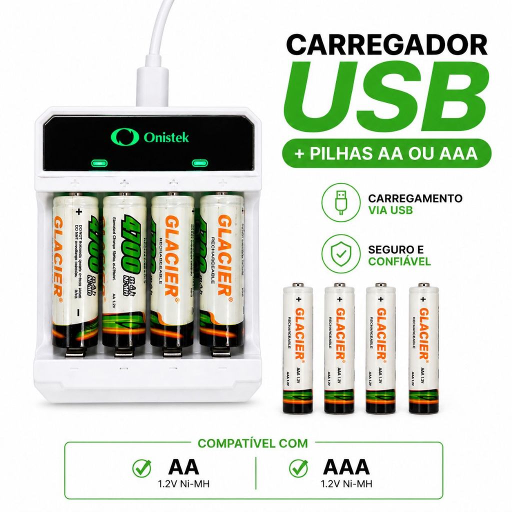 Carregador de pilhas e  pilhas recarregáveis AA/AAA Bateria Universal 9V
