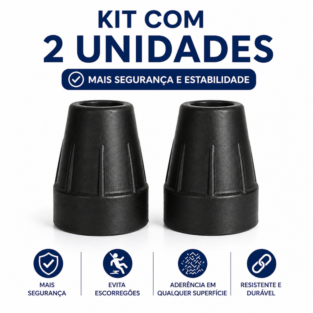Kit 2 Ponteiras de Borracha Para Muleta Canadense Bengalas ou Auxiliar 19mm