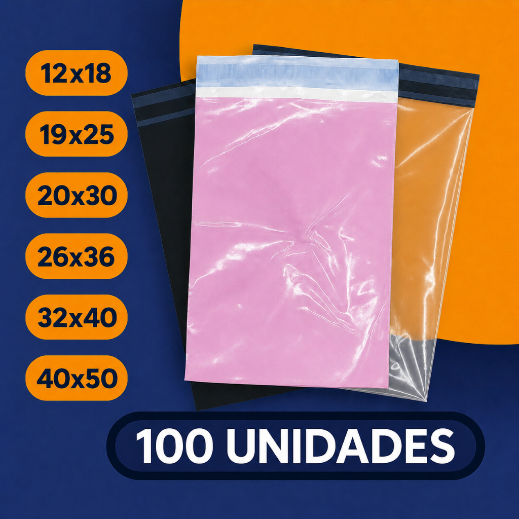 Kit Envelope de Segurança com 100 Unidades Embalagem para Ecommerce Auto Colante