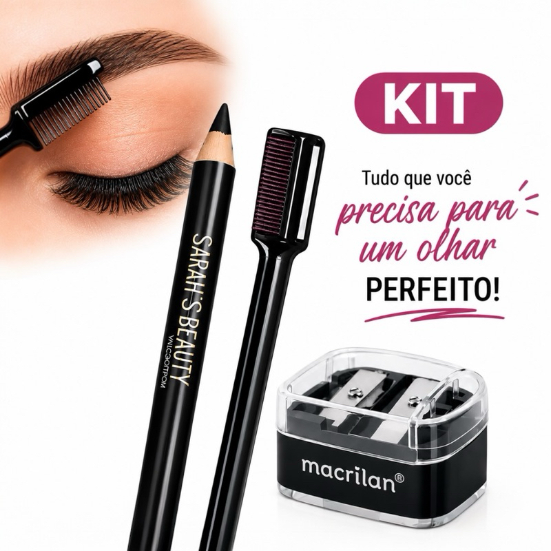 Apontador Duplo Macrilan  + Lápis de Sombracelha Universal | Kit Completo Sobrancelha Perfeita