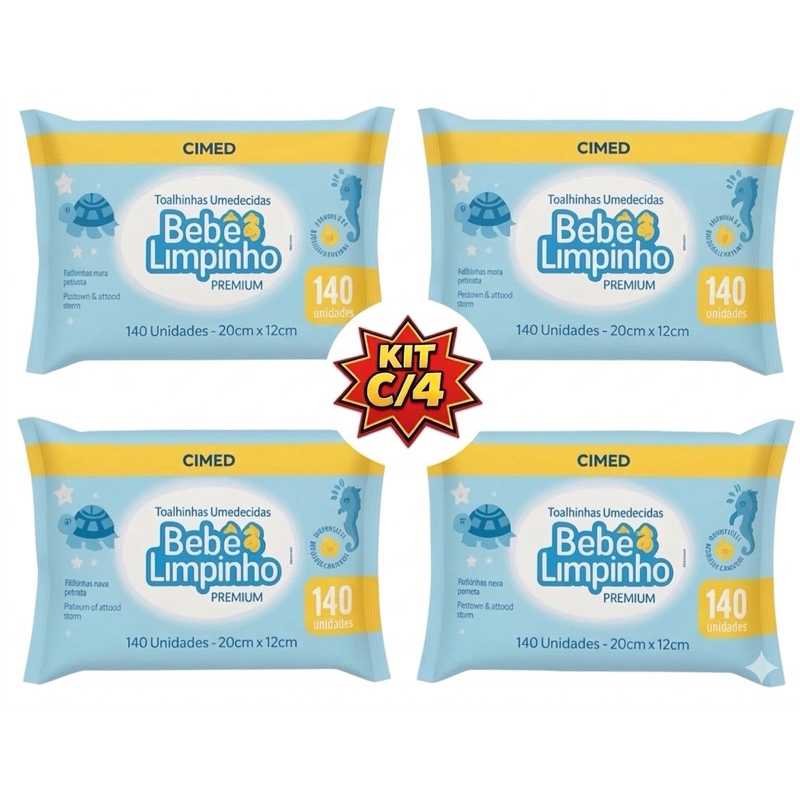 KIT C/3 ou C/4 Toalhas Umedecidas Bebê Limpinho Premium c/140 - Higiene do bebê e família - Limpeza infantil