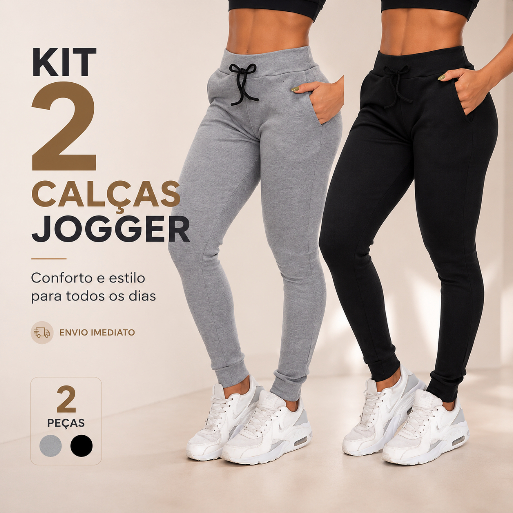 Kit 2 Calça Feminina Cintura Alta Jogger Frio Inverno