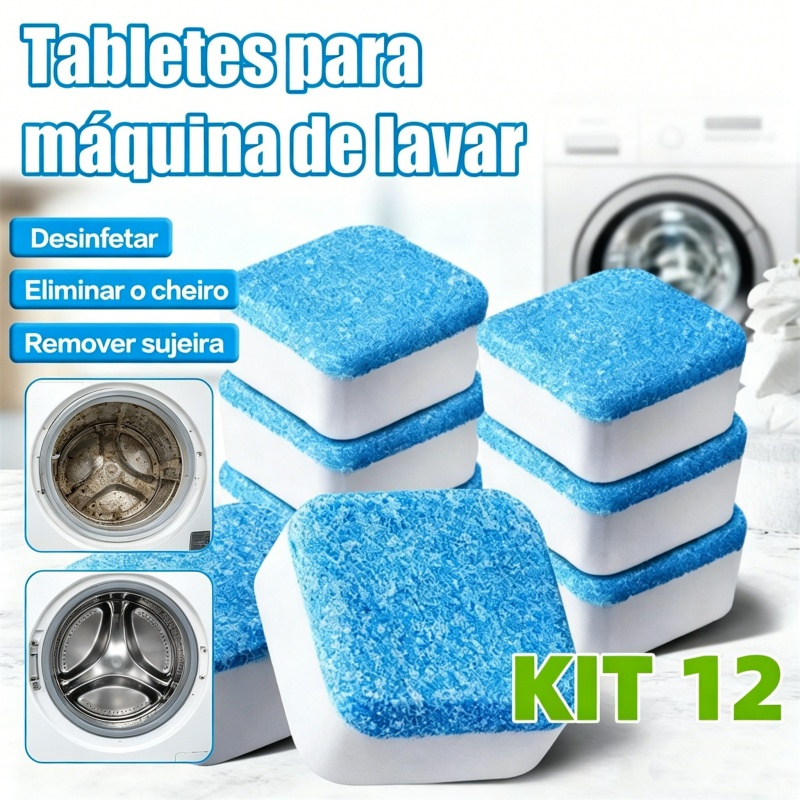 12 Unid.Blocos Limpeza Profunda Máquina Lavar,  - Remove Mofo, Odor e Bactérias