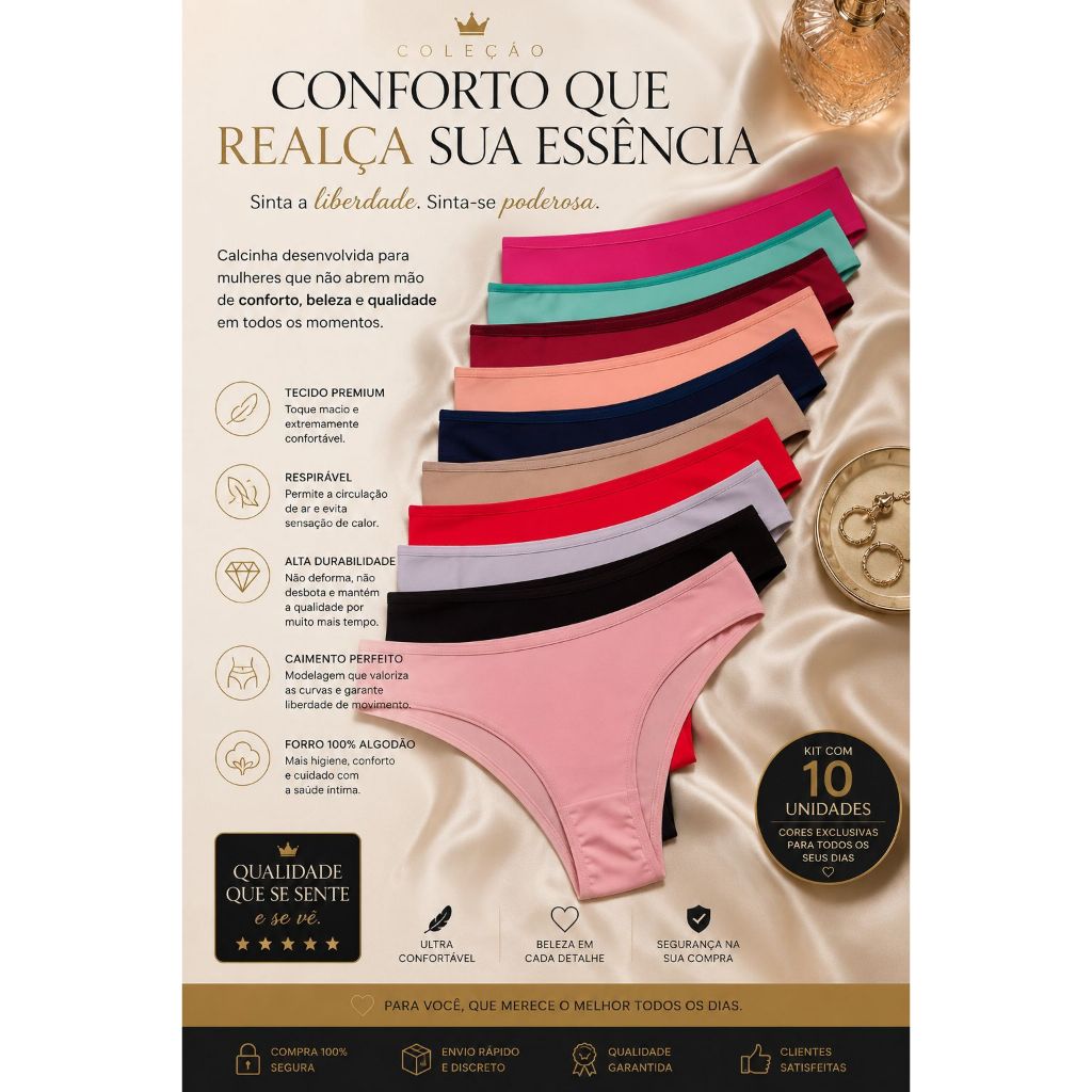 Kit Calcinhas Feminina Algodao Adulto Microfibra Conforto Calcinha Tanga