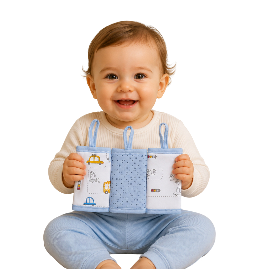 KIT DE PANINHO DE BOCA BEBE PAPI MALHAS COM PRENDEDOR DE CHUPETA ESTAMPADO COM  03 UNIDADES - BABETE