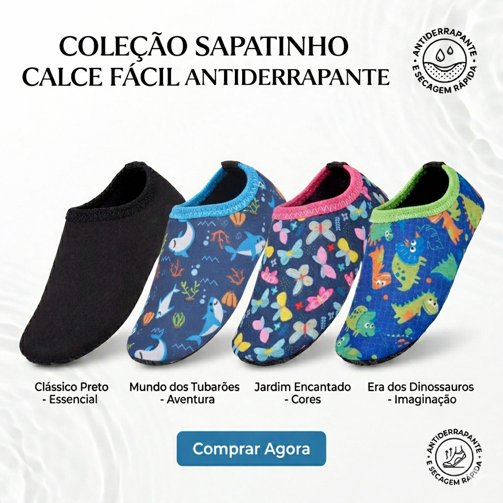 Sapatinho Calce Fácil Meia Sapatilha Antiderrapante  Confortável e Macio para Primeiros Passos e Brincadeiras
