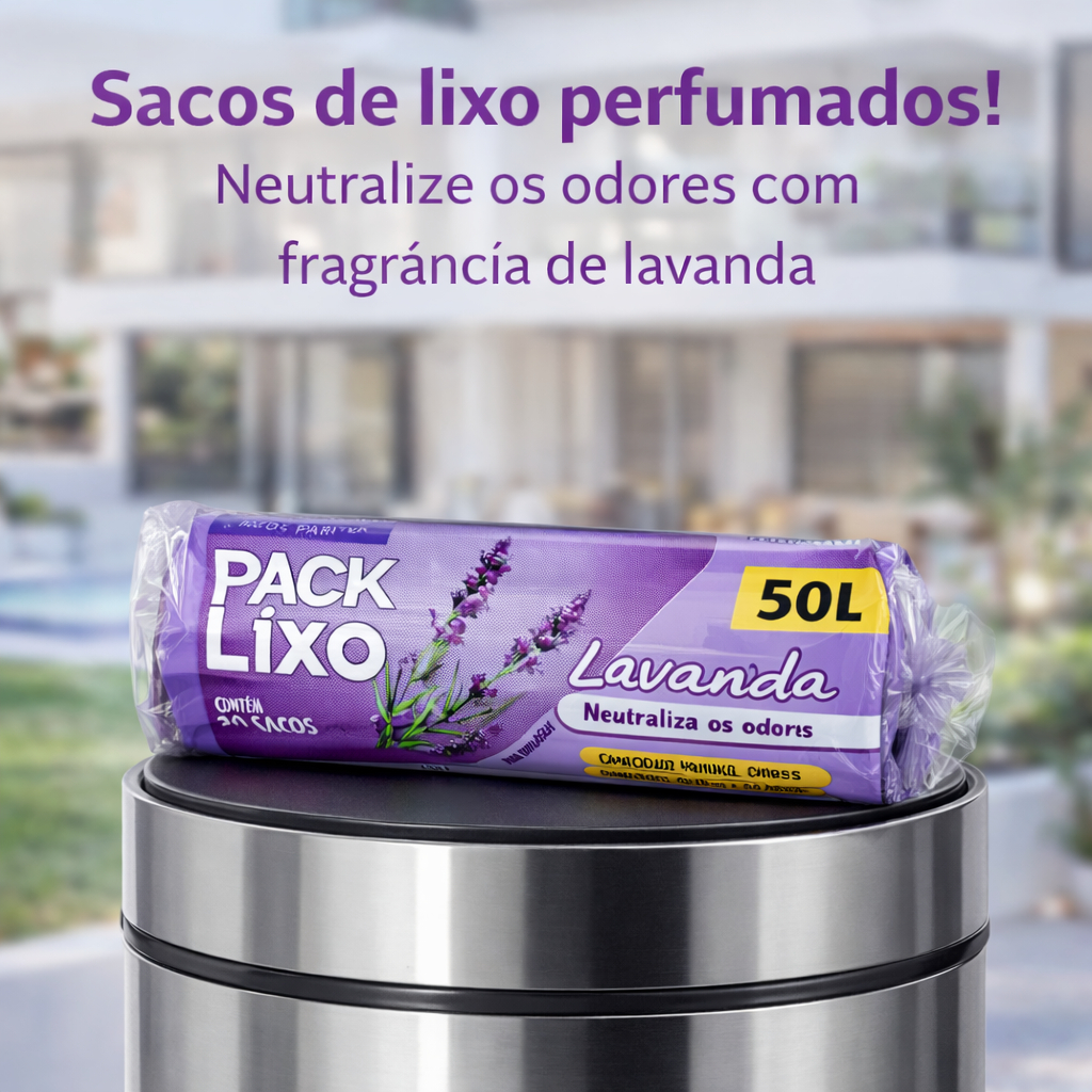 Saco De Lixo 50L Litros Saco Lixo Lavanda Anti Odor Perfumado Lilás Anti Inseto