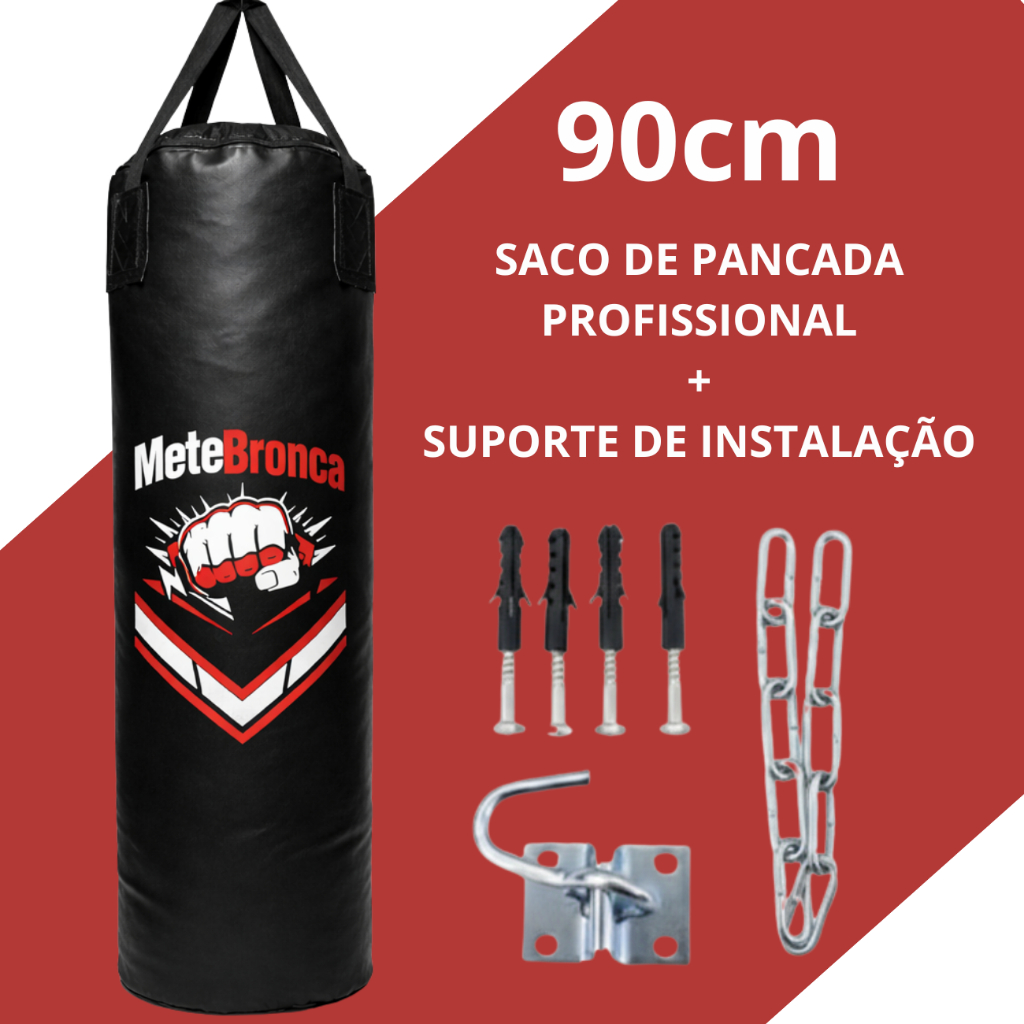 Saco de Pancada 90cm + Suporte de fixação Treino de Boxe e Muay Thai Mete Bronca