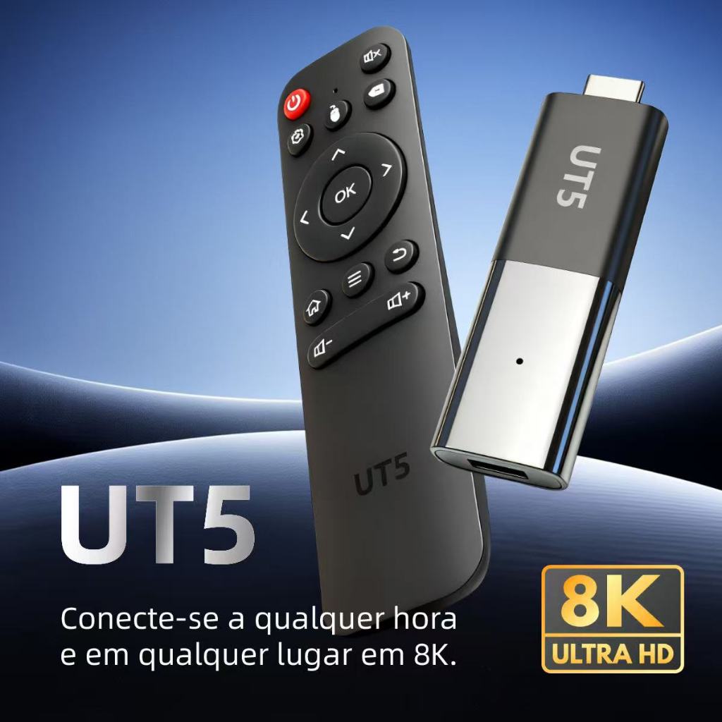 Smart TV Box Stick  UT5 Android 8k Conversor de Tv Transforma TV Comum Em Smart