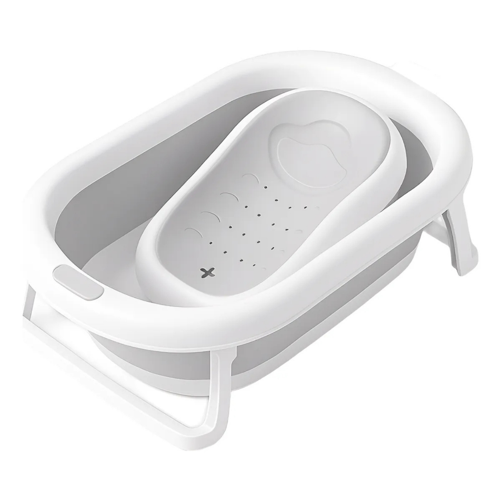 PIPDIP Kit Banheira Dobrável 2 em 1 para Bebê Capacidade de até 44 Litros Com Encosto Portátil Plástico e Borracha