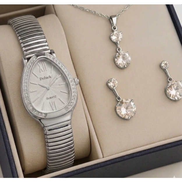 Relógio Feminino Luxo Relógio Serpente Cobra Oval + Colar Brincos de Cristal Relógio  Feminino Cobra