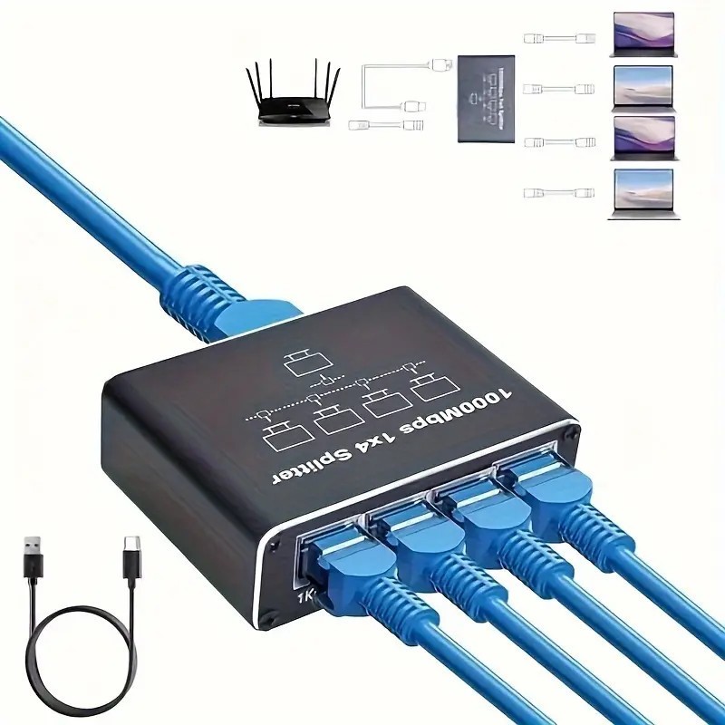Switch Ethernet 1 x 4 / 1 x 2 Alta Velocidade RJ45 1000Mbps Conversor De InterruptorRede Divisor PC Roteador